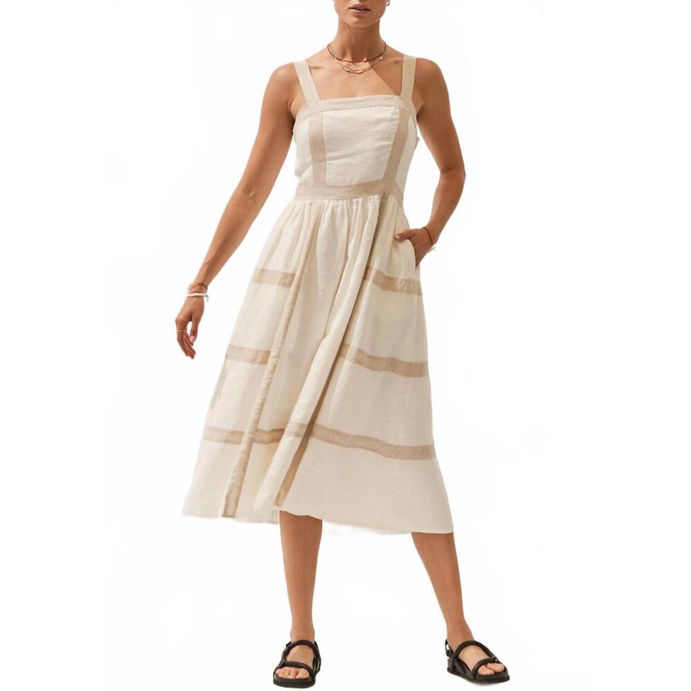 NEW JULIETTA fitted bodice midi dress in oatmeal patchwork